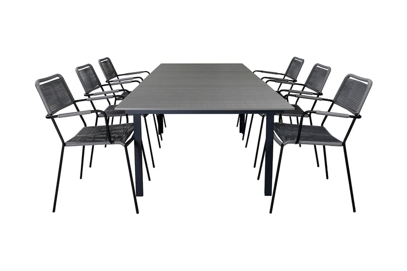 Levels Förlängningsbar Matgrupp Utomhus 160cm + 6 Lindos Stolar, Svart/Natur