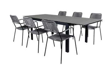 Levels Förlängningsbar Matgrupp Utomhus 160cm + 6 Lindos Stolar - Svart/Natur - Utemöbler & utemiljö - Utegrupp - Matgrupp utomhus