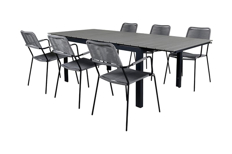 Levels Förlängningsbar Matgrupp Utomhus 160cm + 6 Lindos Stolar - Svart/Natur - Utemöbler & utemiljö - Utegrupp - Matgrupp utomhus