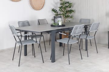 Levels Förlängningsbar Matgrupp Utomhus 160cm + 6 Lindos Stolar - Svart/Natur - Utemöbler & utemiljö - Utegrupp - Matgrupp utomhus