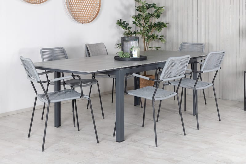 Levels Förlängningsbar Matgrupp Utomhus 160cm + 6 Lindos Stolar - Svart/Natur - Utemöbler & utemiljö - Utegrupp - Matgrupp utomhus