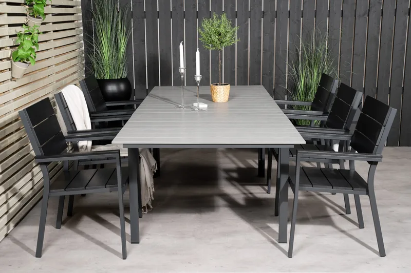 Levels Förlängningsbar Matgrupp Utomhus 160cm + 6 Matstolar, Svart