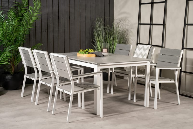 Levels Förlängningsbar Matgrupp Utomhus 160cm + 6 Matstolar - Vit/Grå - Utemöbler & utemiljö - Utegrupp - Matgrupp utomhus