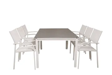 Levels Förlängningsbar Matgrupp Utomhus 160cm + 6 Santorini Stolar - Vit/Grå - Utemöbler & utemiljö - Utegrupp - Matgrupp utomhus