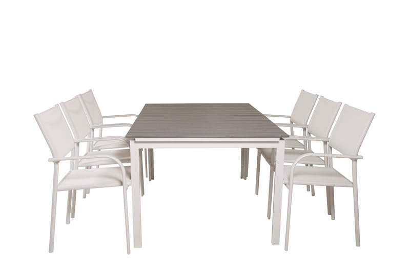 Levels Förlängningsbar Matgrupp Utomhus 160cm + 6 Santorini Stolar - Vit/Grå - Utemöbler & utemiljö - Utegrupp - Matgrupp utomhus