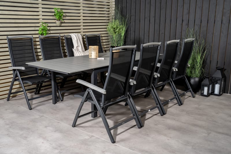 Levels Förlängningsbar Matgrupp Utomhus 160cm + 8 Albany Stolar - Svart/Grå - Utemöbler & utemiljö - Utegrupp - Matgrupp utomhus