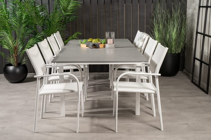 Levels Förlängningsbar Matgrupp Utomhus 160cm + 8 Santorini Stolar - Vit/Grå - Utemöbler & utemilj�ö - Utegrupp - Matgrupp utomhus