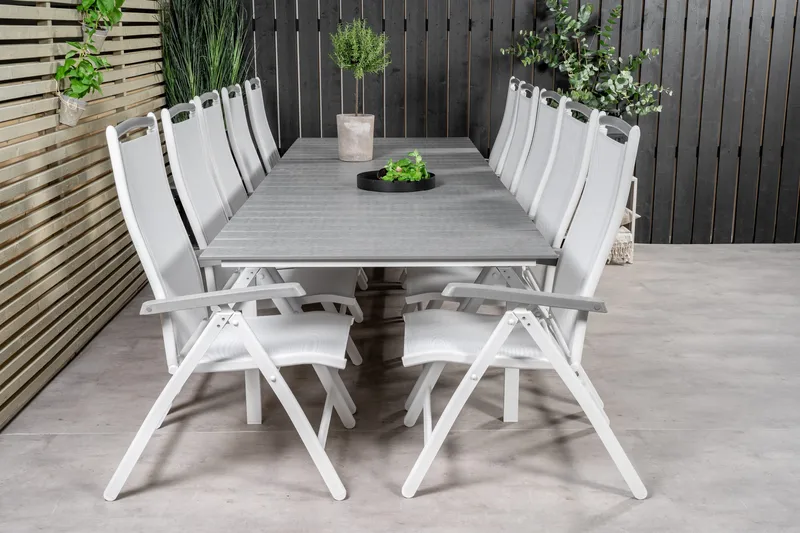 Levels Förlängningsbar Matgrupp Utomhus 224cm + 10 Albany Stolar, Grå/Vit