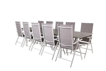 Levels Förlängningsbar Matgrupp Utomhus 224cm + 10 Break Stolar - Grå/Vit - Utemöbler & utemiljö - Utegrupp - Matgrupp utomhus