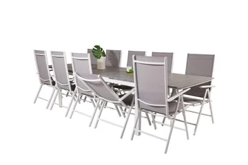 Levels Förlängningsbar Matgrupp Utomhus 224cm + 10 Break Stolar - Grå/Vit - Utemöbler & utemiljö - Utegrupp - Matgrupp utomhus