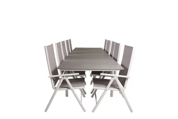 Levels Förlängningsbar Matgrupp Utomhus 224cm + 10 Break Stolar - Grå/Vit - Utemöbler & utemiljö - Utegrupp - Matgrupp utomhus