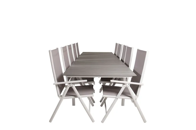 Levels Förlängningsbar Matgrupp Utomhus 224cm + 10 Break Stolar, Grå/Vit