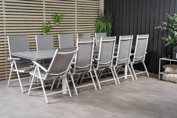 Levels Förlängningsbar Matgrupp Utomhus 224cm + 10 Break Stolar - Grå/Vit - Utemöbler & utemiljö - Utegrupp - Matgrupp utomhus