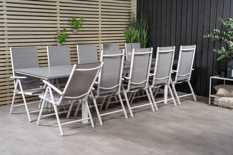 Levels Förlängningsbar Matgrupp Utomhus 224cm + 10 Break Stolar - Grå/Vit - Utemöbler & utemiljö - Utegrupp - Matgrupp utomhus