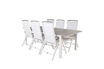Levels Förlängningsbar Matgrupp Utomhus 224cm + 6 Albany Stolar - Grå/Vit - Utemöbler & utemiljö - Utegrupp - Matgrupp utomhus