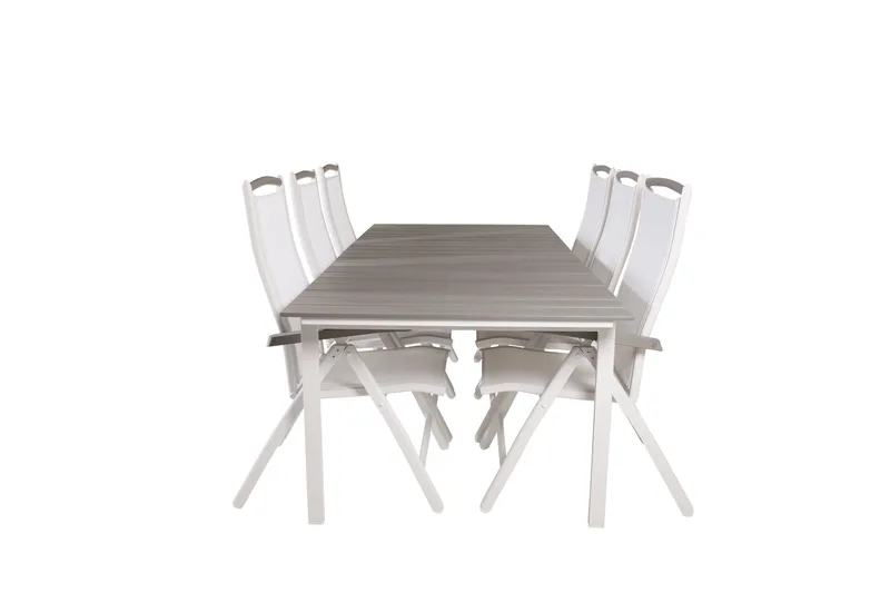 Levels Förlängningsbar Matgrupp Utomhus 224cm + 6 Albany Stolar, Grå/Vit