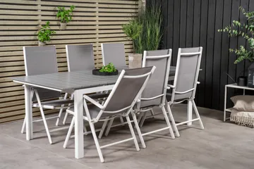 Levels Förlängningsbar Matgrupp Utomhus 224cm + 6 Break Matstolar - Grå/Vit - Utemöbler & utemiljö - Utegrupp - Matgrupp utomhus