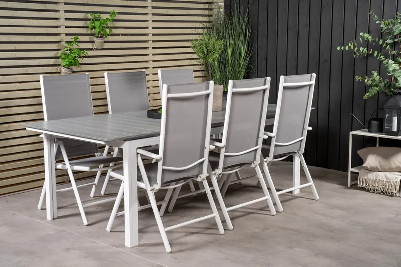 Levels Förlängningsbar Matgrupp Utomhus 224cm + 6 Break Matstolar - Grå/Vit - Utemöbler & utemiljö - Utegrupp - Matgrupp utomhus
