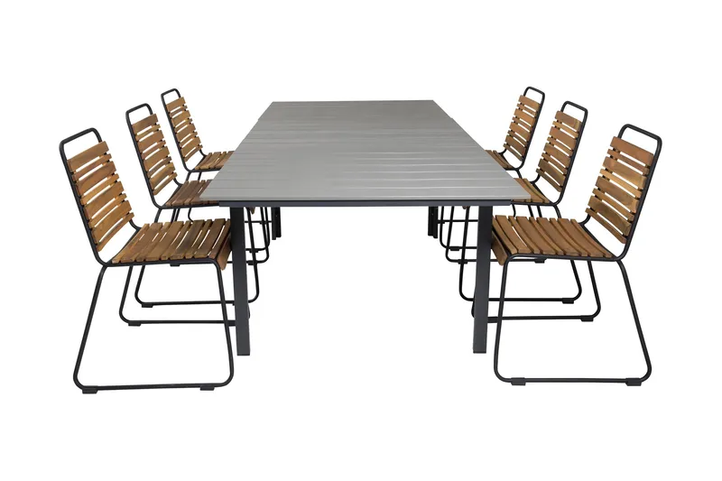 Levels Förlängningsbar Matgrupp Utomhus 240cm + 6 Bois Stolar, Trä/Natur/Svart