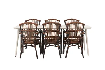 Lina Matgrupp 120 cm + 6 st Galera Karmstolar Brun/Vit - Brun/Vit - Utemöbler & utemiljö - Utegrupp - Matgrupp utomhus