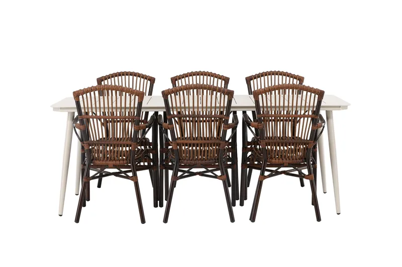 Lina Matgrupp 120 cm + 6 st Galera Karmstolar Brun/Vit - Brun/Vit - Utemöbler & utemiljö - Utegrupp - Matgrupp utomhus