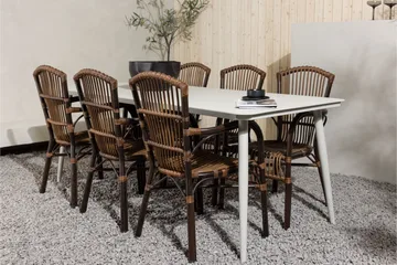 Lina Matgrupp 120 cm + 6 st Galera Karmstolar Brun/Vit - Brun/Vit - Utemöbler & utemiljö - Utegrupp - Matgrupp utomhus