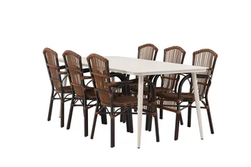 Lina Matgrupp 120 cm + 6 st Galera Karmstolar Brun/Vit - Brun/Vit - Utemöbler & utemiljö - Utegrupp - Matgrupp utomhus