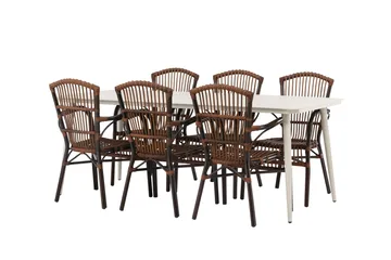 Lina Matgrupp 120 cm + 6 st Galera Karmstolar Brun/Vit - Brun/Vit - Utemöbler & utemiljö - Utegrupp - Matgrupp utomhus