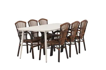 Lina Matgrupp 120 cm + 6 st Galera Karmstolar Brun/Vit - Brun/Vit - Utem öbler & utemiljö - Utegrupp - Matgrupp utomhus