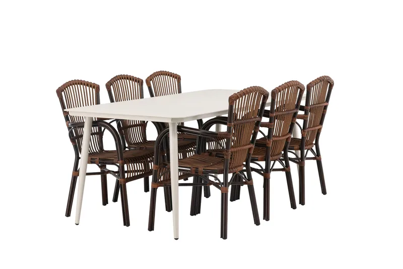 Lina Matgrupp 120 cm + 6 st Galera Karmstolar Brun/Vit - Brun/Vit - Utemöbler & utemiljö - Utegrupp - Matgrupp utomhus