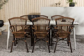 Lina Matgrupp 120 cm + 6 st Galera Karmstolar Brun/Vit - Brun/Vit - Utemöbler & utemiljö - Utegrupp - Matgrupp utomhus