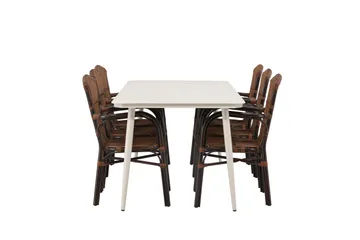 Lina Matgrupp 120 cm + 6 st Galera Karmstolar Brun/Vit - Brun/Vit - Utemöbler & utemiljö - Utegrupp - Matgrupp utomhus