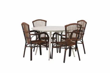 Lina Matgrupp Rund 120 cm + 4 st Galera Karmstolar Brun/Vit - Brun/Vit - Utemöbler & utemiljö - Utegrupp - Matgrupp utomhus