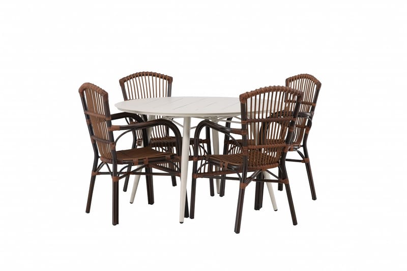 Lina Matgrupp Rund 120 cm + 4 st Galera Karmstolar Brun/Vit - Brun/Vit - Utemöbler & utemiljö - Utegrupp - Matgrupp utomhus