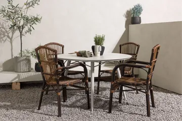 Lina Matgrupp Rund 120 cm + 4 st Galera Karmstolar Brun/Vit - Brun/Vit - Utemöbler & utemiljö - Utegrupp - Matgrupp utomhus