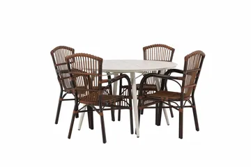 Lina Matgrupp Rund 120 cm + 4 st Galera Karmstolar Brun/Vit - Brun/Vit - Utemöbler & utemiljö - Utegrupp - Matgrupp utomhus