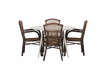 Lina Matgrupp Rund 120 cm + 4 st Galera Karmstolar Brun/Vit - Brun/Vit - Utemöbler & utemiljö - Utegrupp - Matgrupp utomhus