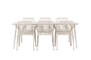 Lina Matgrupp Utomhus 120 cm + 6 st Peking Karmstolar - Beige/Vit - Utemöbler & utemiljö - Utegrupp - Matgrupp utomhus