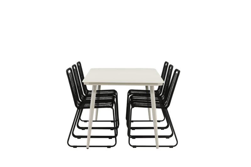 Lina Matgrupp Utomhus 200x90 cm + 6 Lindos Stapelbar Stol, Svart