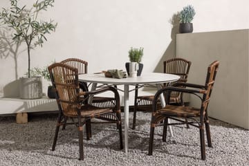 Lina Matgrupp Utomhus Rund 120 cm + 4 st Galera Karmstolar - Brun/Vit - Utemöbler & utemiljö - Utegrupp - Matgrupp utomhus