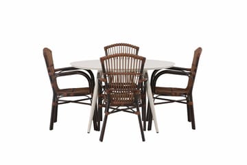 Lina Matgrupp Utomhus Rund 120 cm + 4 st Galera Karmstolar - Brun/Vit - Utemöbler & utemiljö - Utegrupp - Matgrupp utomhus