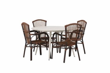 Lina Matgrupp Utomhus Rund 120 cm + 4 st Galera Karmstolar - Brun/Vit - Utemöbler & utemiljö - Utegrupp - Matgrupp utomhus