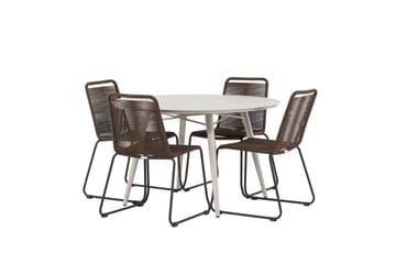Lina Matgrupp Utomhus Rund 120 cm + 4 st Lindos Matstolar - Mörkbrun/Vit - Utemöbler & utemiljö - Utegrupp - Matgrupp utomhus