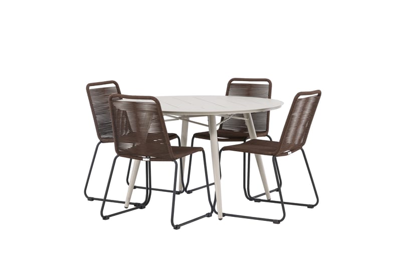 Lina Matgrupp Utomhus Rund 120 cm + 4 st Lindos Matstolar - Mörkbrun/Vit - Utemöbler & utemiljö - Utegrupp - Matgrupp utomhus