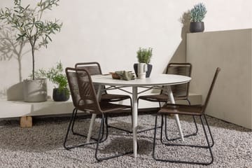 Lina Matgrupp Utomhus Rund 120 cm + 4 st Lindos Matstolar - Mörkbrun/Vit - Utemöbler & utemiljö - Utegrupp - Matgrupp utomhus