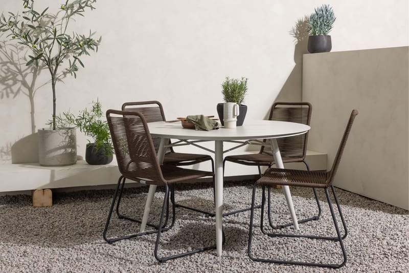 Lina Matgrupp Utomhus Rund 120 cm + 4 st Lindos Matstolar - Mörkbrun/Vit - Utemöbler & utemiljö - Utegrupp - Matgrupp utomhus