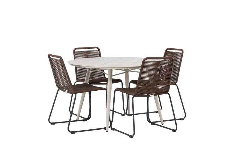 Lina Matgrupp Utomhus Rund 120 cm + 4 st Lindos Matstolar - Mörkbrun/Vit - Utemöbler & utemiljö - Utegrupp - Matgrupp utomhus