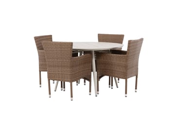 Lina Matgrupp Utomhus Rund 120 cm + 4 st Malina Karmstolar - Brun/Vit - Utemöbler & utemiljö - Utegrupp - Matgrupp utomhus