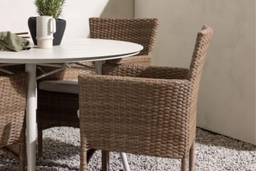 Lina Matgrupp Utomhus Rund 120 cm + 4 st Malina Karmstolar - Brun/Vit - Utemöbler & utemiljö - Utegrupp - Matgrupp utomhus