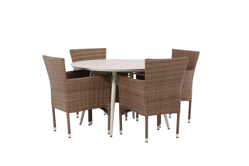Lina Matgrupp Utomhus Rund 120 cm + 4 st Malina Karmstolar - Brun/Vit - Utemöbler & utemiljö - Utegrupp - Matgrupp utomhus